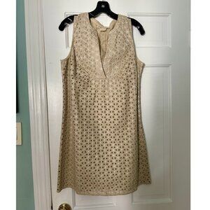 Michael Michael Kors Gold Metallic Eyelet Shift Dress Size 12